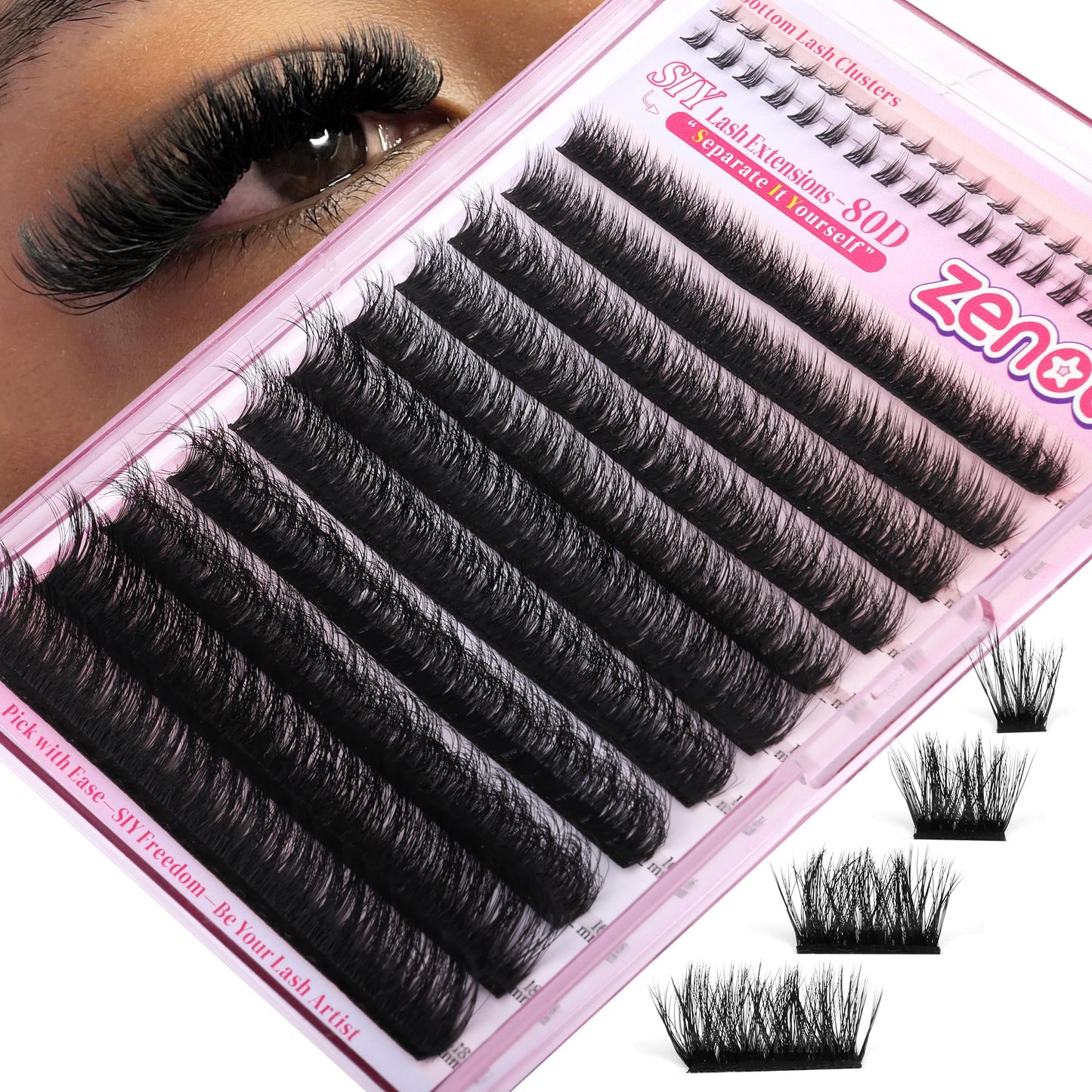 Volume Lash Clusters Wispy Cluster Eyelash Extensions Thick Eyelash Clusters with Bottom Lashes 80D Individual Lashes D Curly Lashes Extension DIY at Home 5-18mm by zenotti