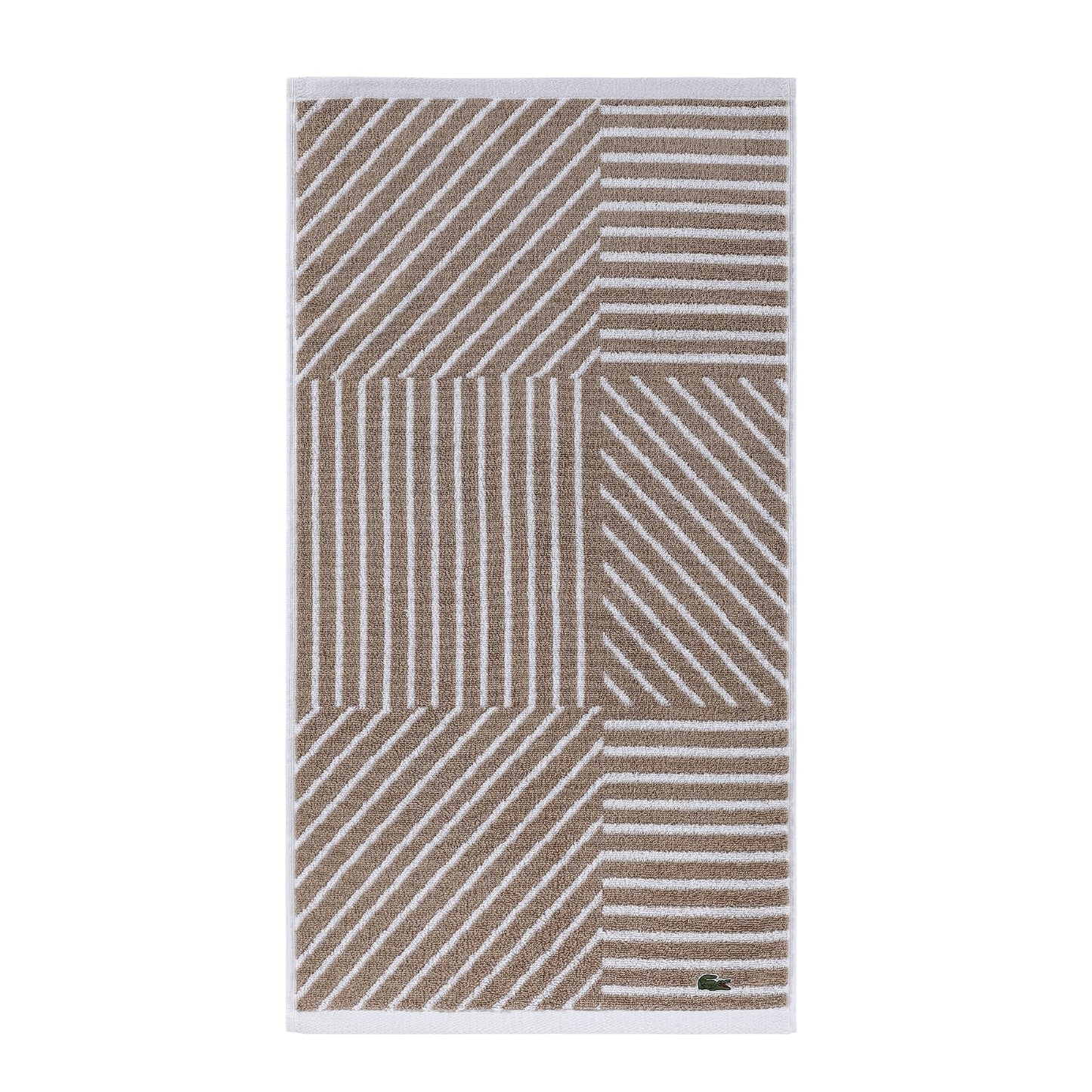 Lacoste Guethary Striped Towel – 100% Cotton, Reversible Modern Geometric Design, Soft & Absorbent, Durable & Lightweight, Machine Washable – Sand, 16"x30" Hand Towel