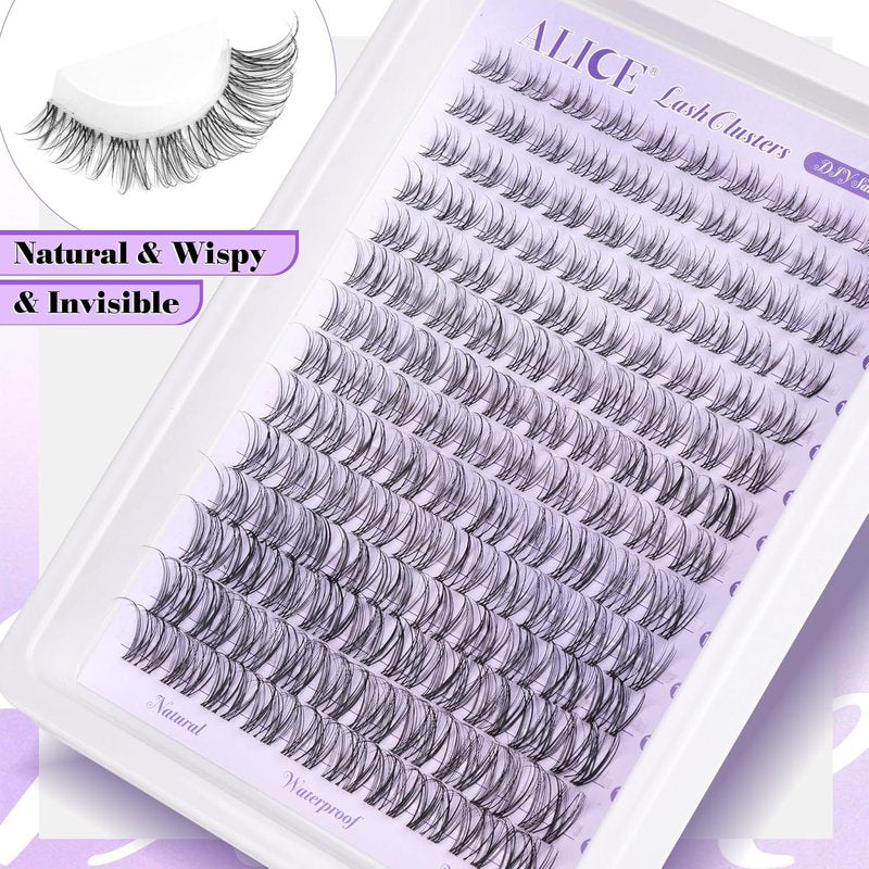 Natural D Curl Eyelash Extensions - Wispy Lash Clusters with Invisible Band | Waterproof 8-16mm DIY Individual Lashes