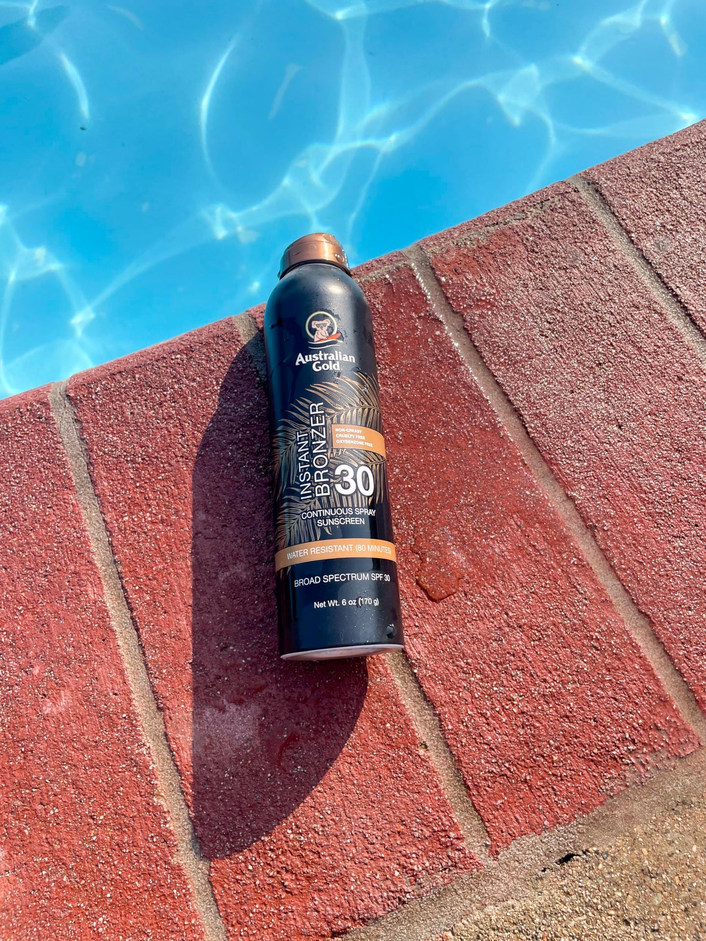 Australian Gold Continuous Spray Sunscreen with Instant Bronzer SPF 30, Immediate Glow & Dries Fast Water Resistant NonGreasy Oxybenzone Free Cruelty Free, Bronzer New, Orange, 6 Oz