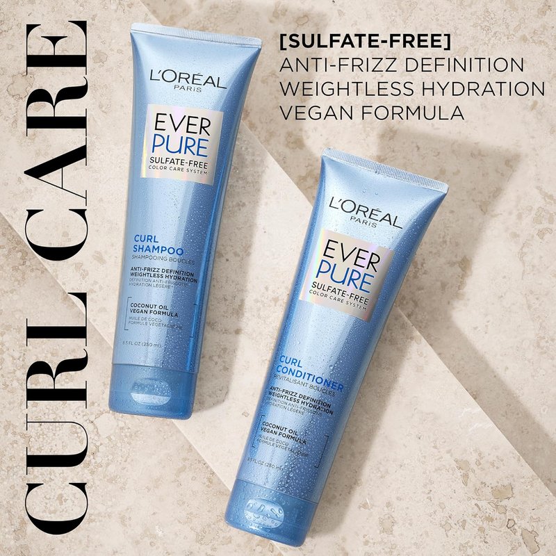 L'Oreal Paris EverPure Sulfate Free Shampoo & Conditioner Set - Lightweight Anti-Frizz Care with Coconut Oil | 8.5 Fl Oz