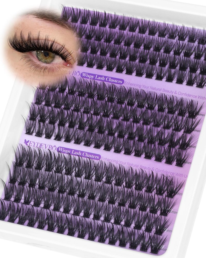 EYDEVRO Wispy Lash Clusters Natural Eyelash Clusters 12mm-14mm-16mm Cluster Eyelash Extensions pestañas postizas naturales CD Curl 192 Pcs Manga Lash Clusters Salon-quality DIY Lash Extensions
