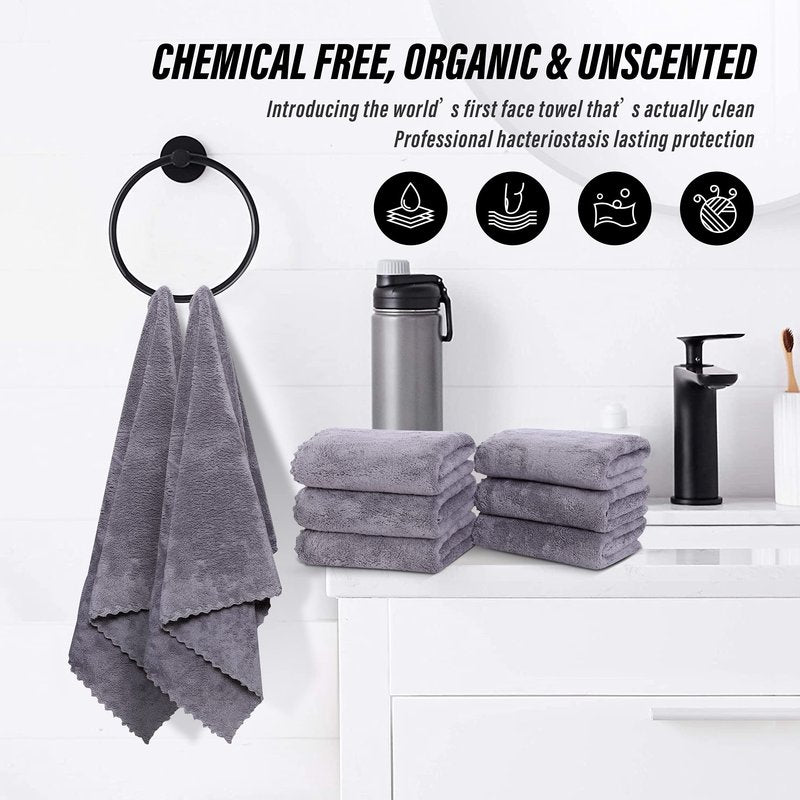 MOONQUEEN 6 Pack Premium Hand Towels - Quick Drying - Microfiber Coral Velvet Highly Absorbent Towels - Multipurpose Use as Hotel, Bathroom, Shower, Spa, Hand Towel 16 x 28 inches (Light Grey)