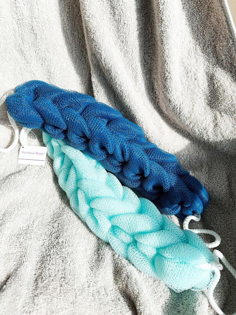 Long Stretch Back Sponge with Rope Handles Back Scrubber Bath Shower Mesh Sponge Exfoliating Body Scrub Stretch Braided Loofah for Men and Women(2-Pack,Blue Green)