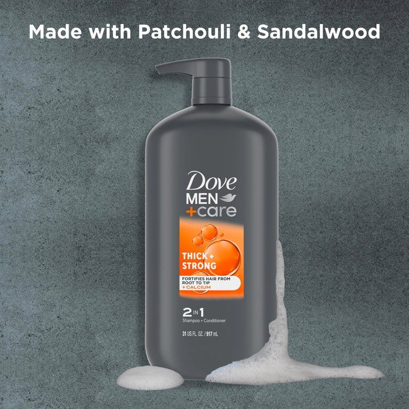 Dove Men+Care 2-in-1 Shampoo + Conditioner Thick + Strong for Fortifying Hair from Root to Tip, with Calcium, 31 oz