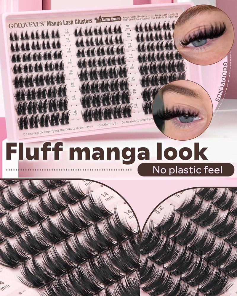 Skiennix Fluffy Manga Lash Clusters Kit - Natural Wispy Eyelash Extensions for DIY Anime Look | Waterproof Bond & Seal