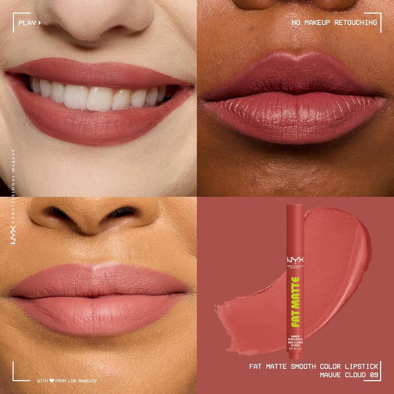 NYX PROFESSIONAL MAKEUP Fat Matte Lipstick - Pigmented, Smoothing & Long-Lasting Vegan Lip Crayon | Mauve Cloud (Deep Rose)