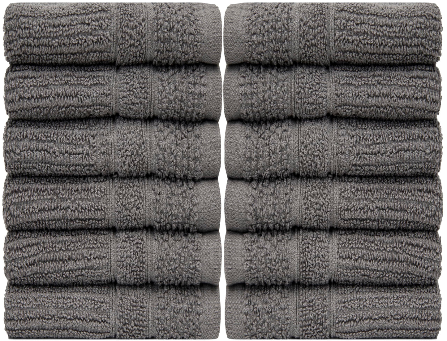 PH Pleasant Home Ribbed Wash Cloths Set - 12 Pack (12” x 12”) – 509 GSM - 100% Ring Spun Cotton Wash Cloth - Super Soft and Highly Absorbent Face Towels (Dark Grey)