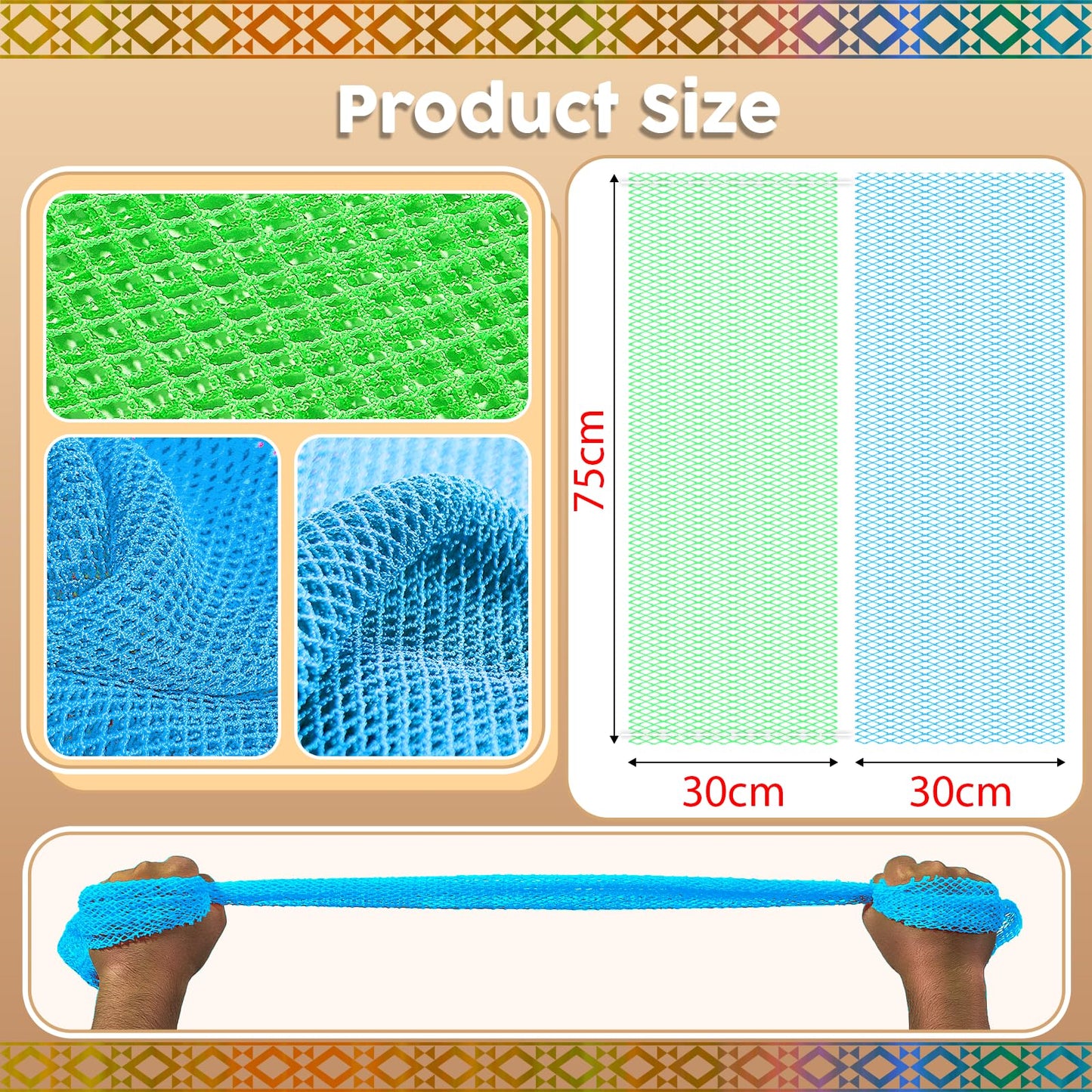 SpiralScgv Real African Net Sponge - 2 Pieces Authentic Exfoliating Body Scrubbers - Ultra-Gentle for Sensitive/Dry/Oily Skin - Shower & Bath Essential (Blue & Green)