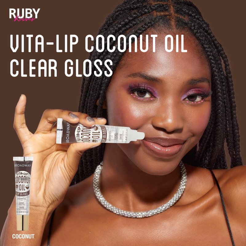 Ruby Kisses Broadway Vita-Lip Clear Lip Gloss (Coconut Oil 12 Pack), Ultra-Hydrating & Soothing Formula with Vitamin Oils, High-Shine Non-Sticky Finish, Healing Glossy Lip Balm Locks in Moisture