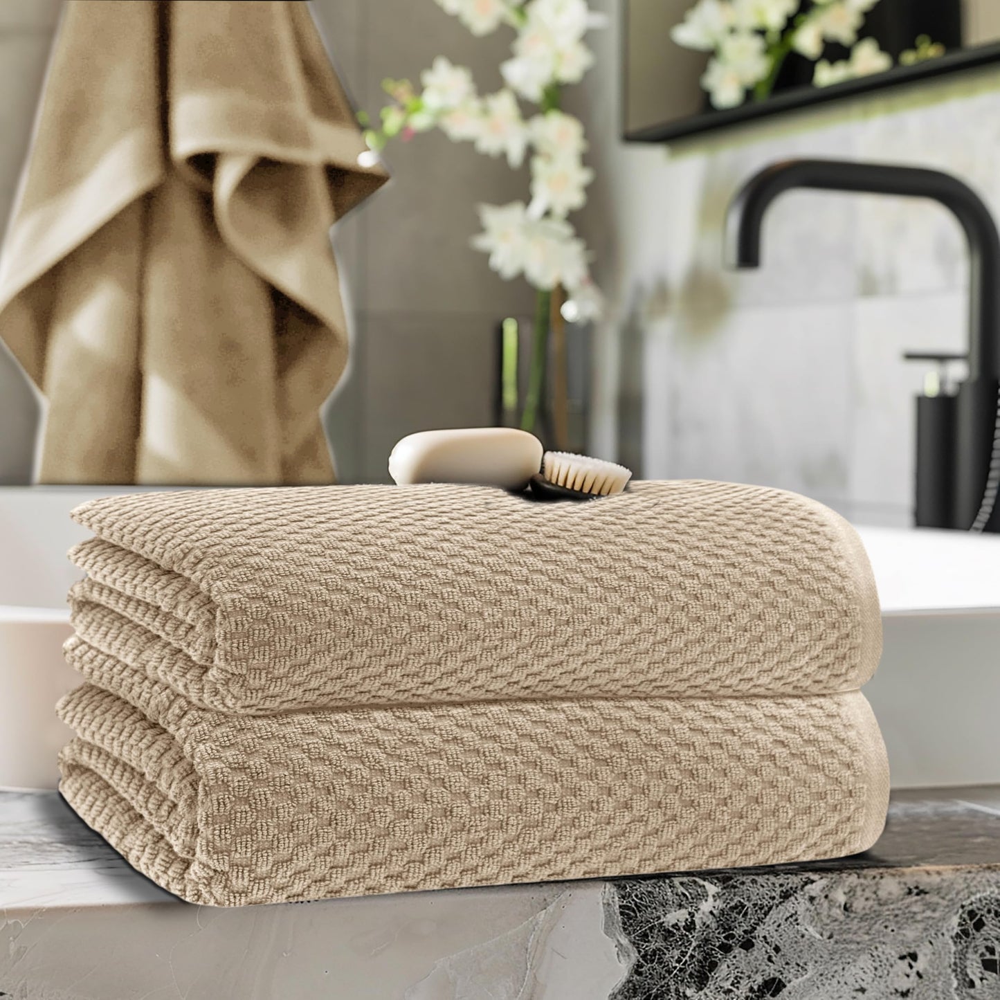 COTTON CRAFT Waffle Bath Sheets - Set of 2 Luxury Euro Spa Waffle Weave Bath Sheet Towels - 100% Ringspun Cotton Bath Sheet - Absorbent Quick Dry Bath Towel Sheet - Oversized 35 inch x 70 inch - Linen