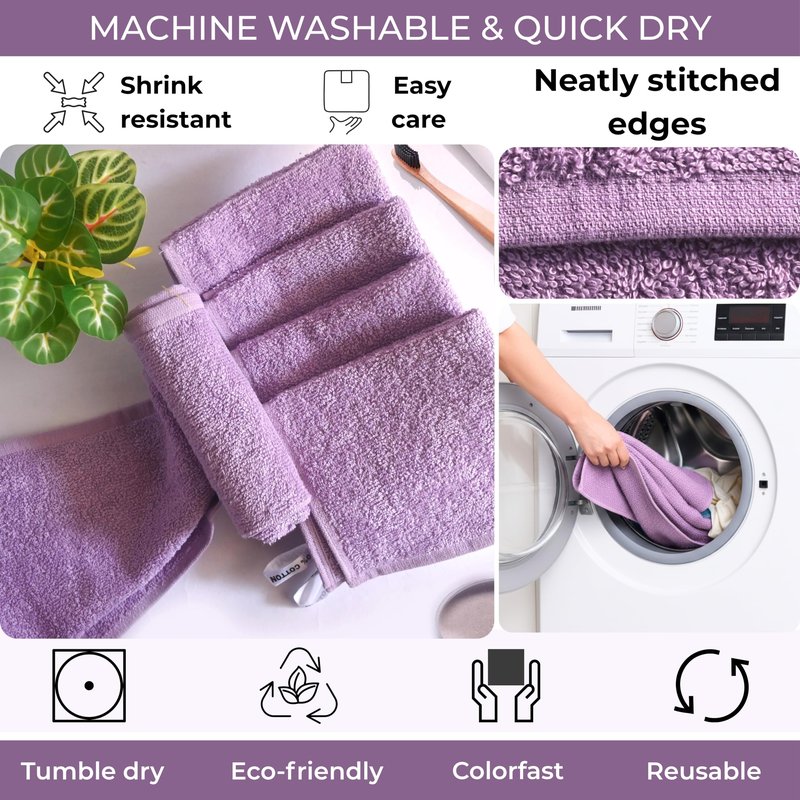 LIVINATI Lavender 100% Cotton Wash Cloths for Showering Body and Face - 12"X12" 6 Pack Washcloths - Small Terry Towel Bath Rags for Adults and Kids Bathroom - Soft Absorbent