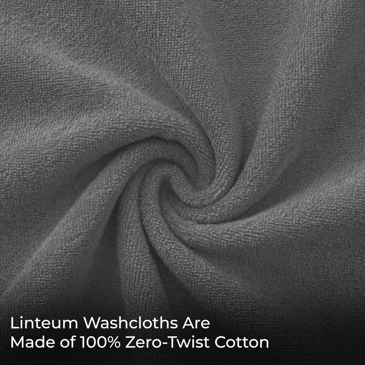 Linteum Textile Supply Premium 12x12 Washcloth (Grey) – 100% Cotton Zero Twist Towels | Absorbent, Quick Dry, Durable for Bathroom, Spa, Gym (12 Pack)