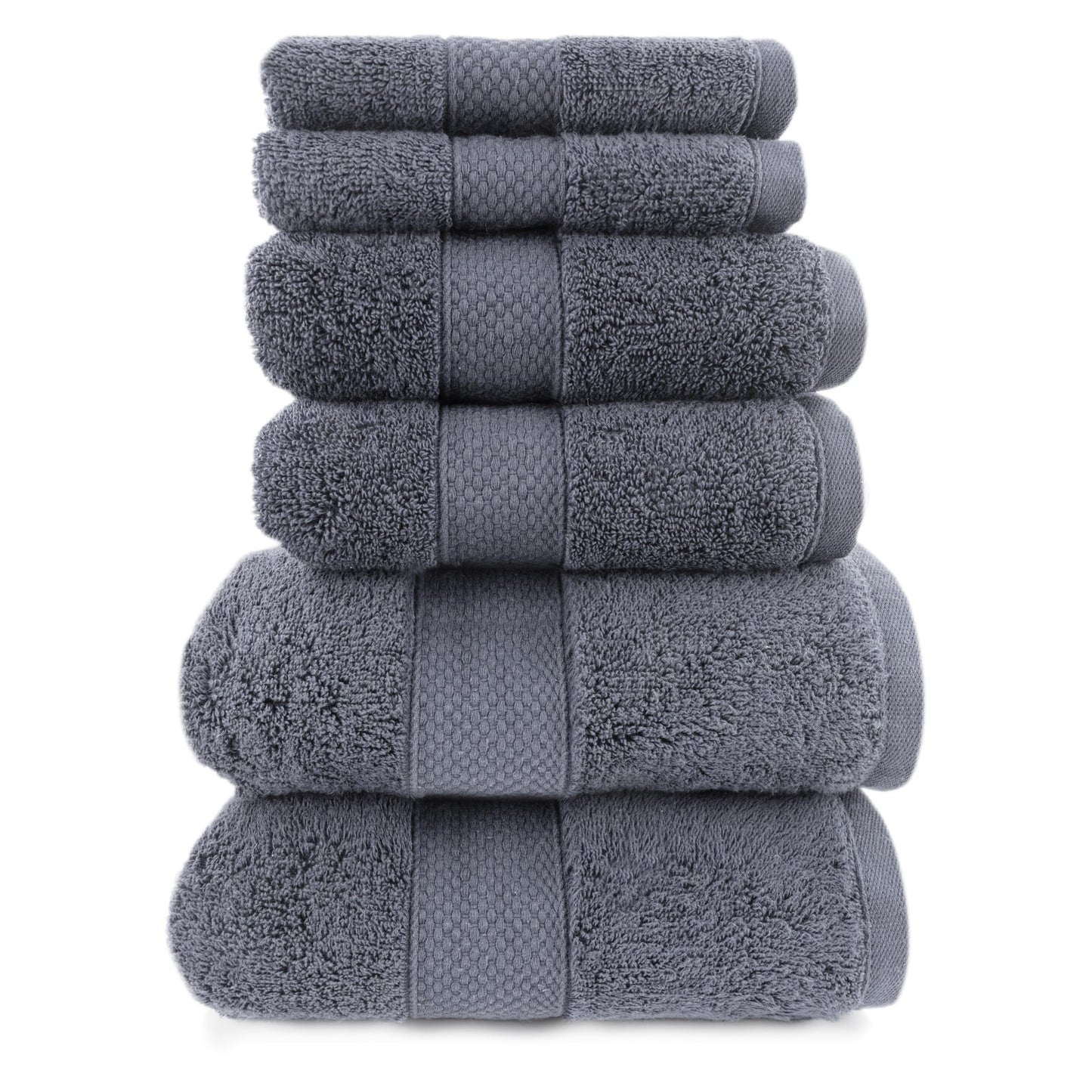 Maisonette Loft Egyptian Cotton Turkish Bathroom Towels Set, Soft & Absorbent, Ideal Quick Dry Luxury Hand & Large Bath Towels, Washcloths (6 Pack), Dark Grey (Charcoal)