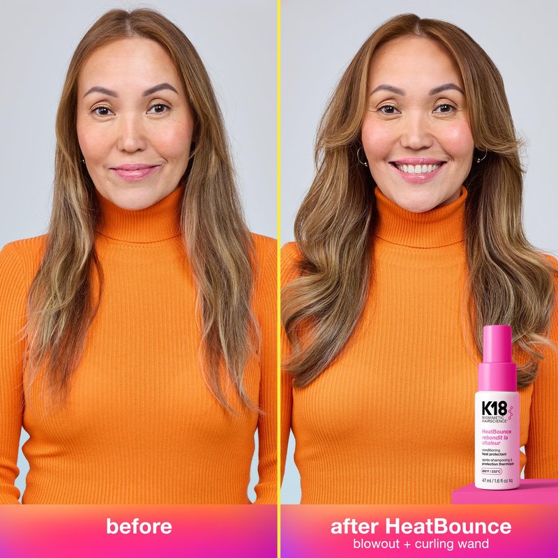K18 HeatBounce Conditioning Heat Protectant Spray, Lightweight Leave-In Conditioner + 450℉ (232°C) Inside-Out Heat Protection, Soften, Smooth + Detangle All Hair Types, 1.6 Fl Oz Liq