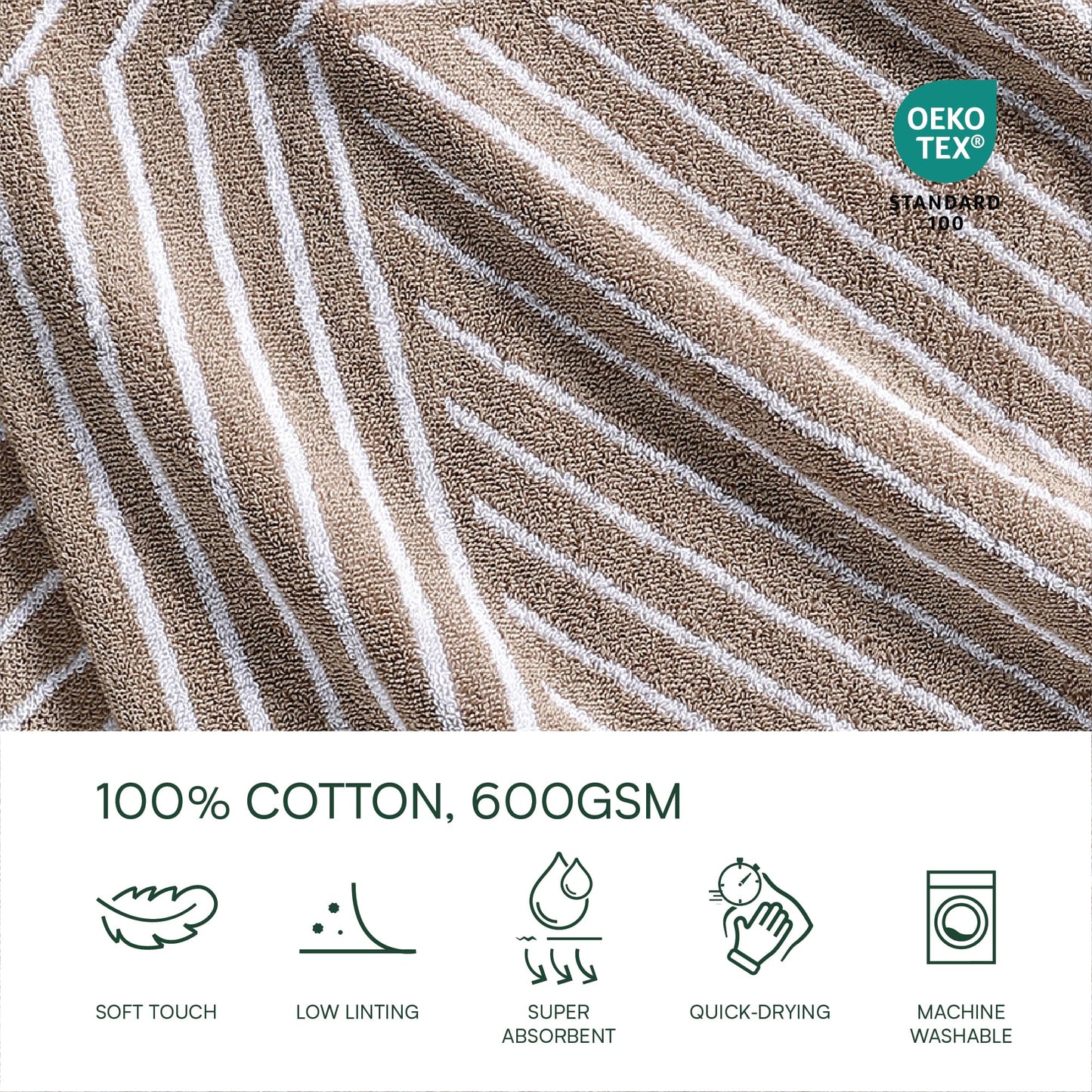 Lacoste Guethary Striped Towel – 100% Cotton, Reversible Modern Geometric Design, Soft & Absorbent, Durable & Lightweight, Machine Washable – Sand, 16"x30" Hand Towel