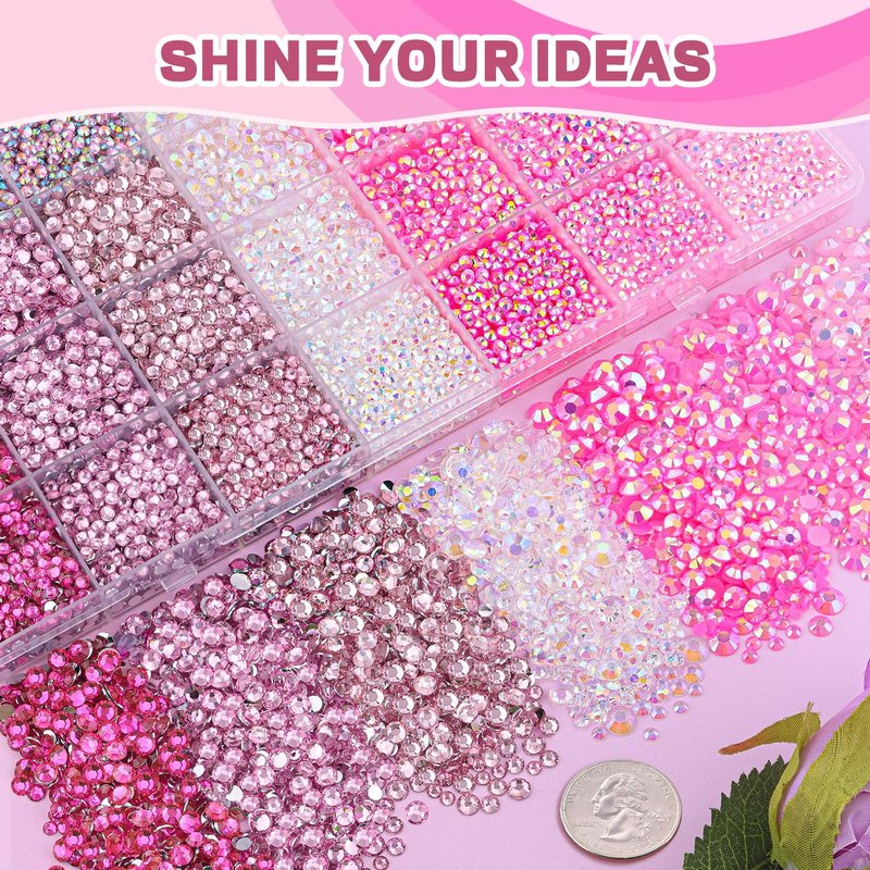 20000 Pcs Pink Rhinestones for Crafting | Bedazzler Kit with 3 Pcs B7000 Jewelry Glue for Clothing, Shoes, Nail Art