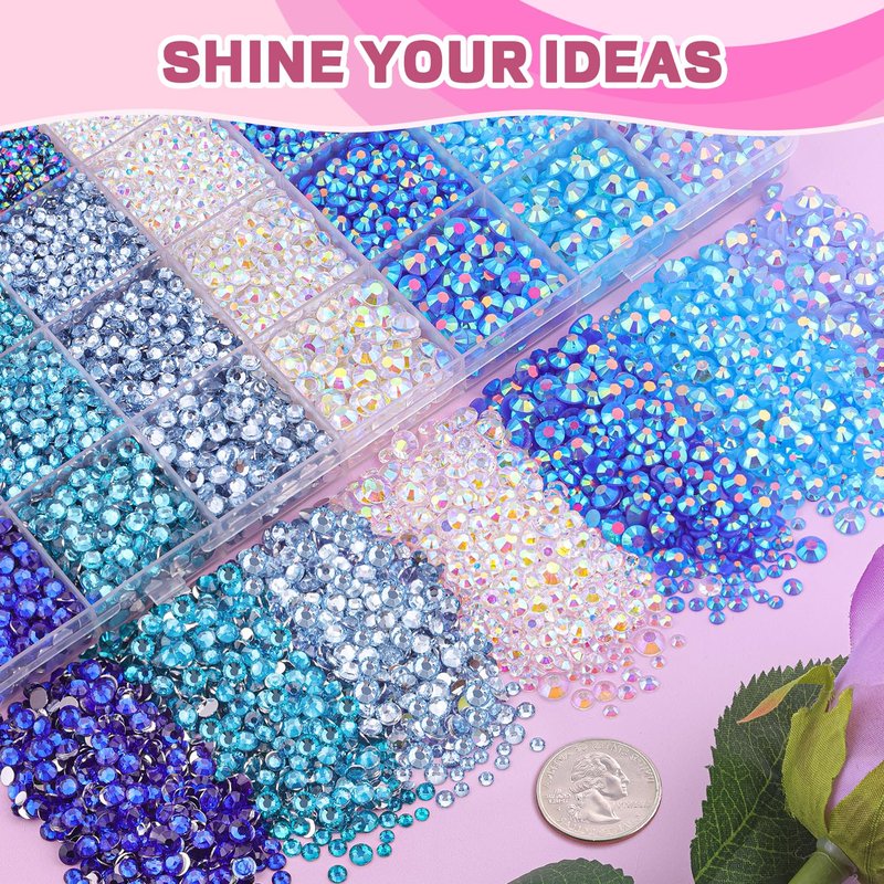 20000Pcs Blue Rhinestones for Bedazzling Kit with 3Pcs B7000 Jewelry Glue, Resin Rhinestones for Crafting Crafts，Bedazzler Kit Flatback Gems for Clothing Shoes Tumblers Nail Art