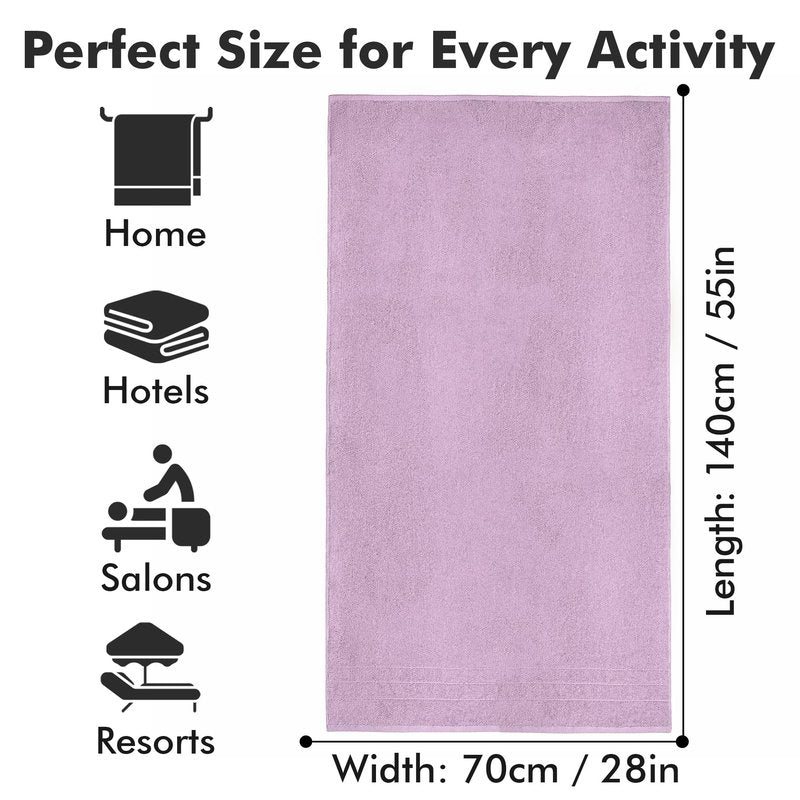 Novo Home Bath Towels Set of 4 – 100% Cotton Lilac Extra Large Towels for Bathroom, Spa Use (55x28 in) – Super Soft and Quick Dry Large Bath Sheets for Adults