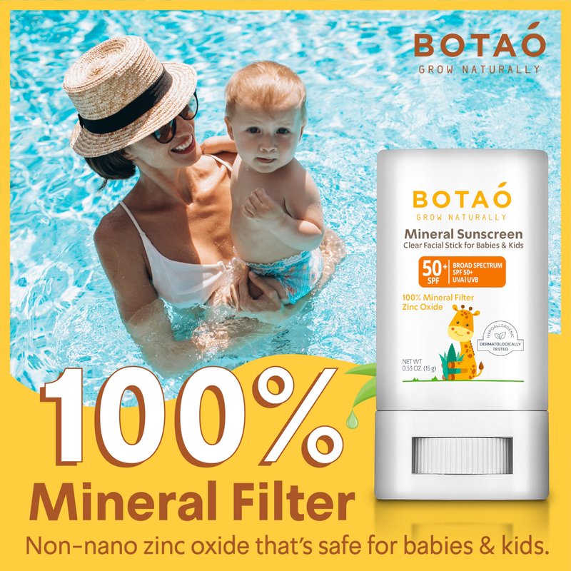 Botao baby Mineral Sunscreen Stick 100% Zinc Oxide SPF 50+ Water Resistant UVA/UVB Protection Easy to Apply Fragrance Free, babies & kids, for sensetive skin, Unscented