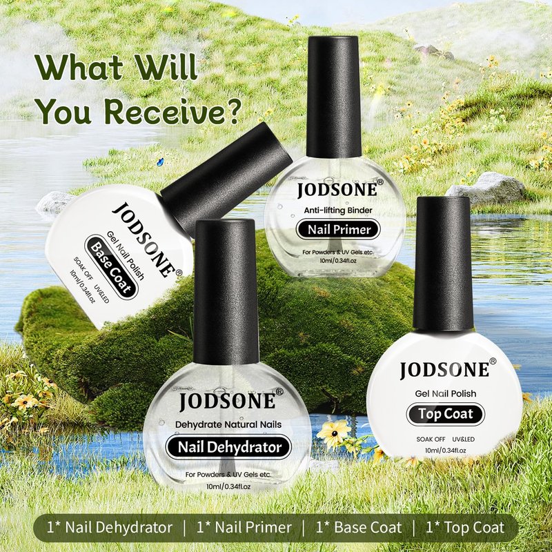 JODSONE Nail Primer & Dehydrator Kit - 4Pcs UV Gel Nail Prep Set | Long-Lasting Manicures 10ml Each