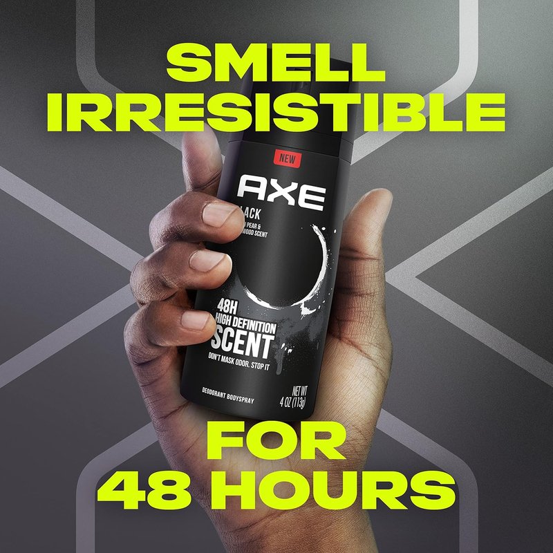 Axe Black Men's Body Spray - 48HR Odor Protection | Frozen Pear & Cedarwood, 4 oz (Pack of 4)