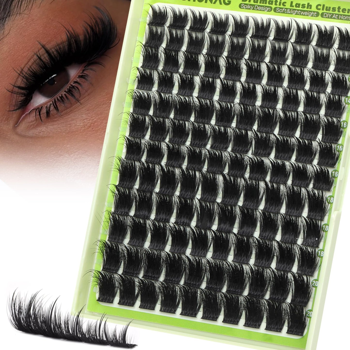 Spiky Lash Clusters 300D Fluffy Eyelash Clusters 12-20mm Volume Cluster Eyelash Extensions D Curly Mink Individual Cluster Lashes with Spikes for DIY Manga Lash Extension by TOOCHUNAG