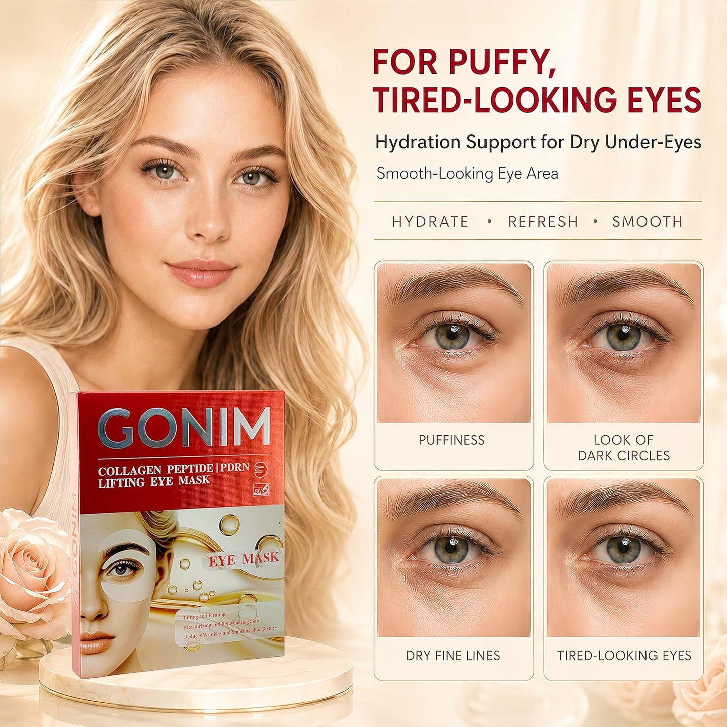Under Eye Patches - Collagen Hydrogel Mask for Puffy Eyes & Dark Circles | 12 Pairs with PDRN, Retinol & Caffeine