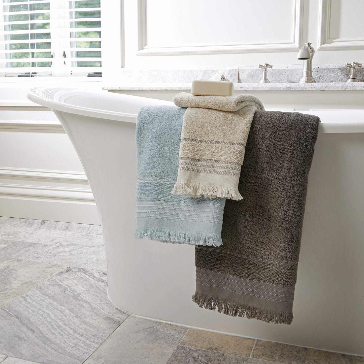 SKL Home Jude Fringe 100% Turkish Cotton Towel, Hand Towe Set, Taupe 2 Count