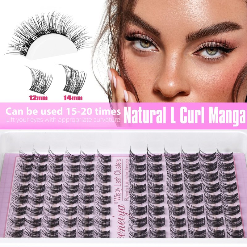Geeneiya Natural Lash Clusters D Curl Eyelash Clusters 12+14MM Wispy Cluster Eyelash Extensions Short Individual Lashes Extension for Beginners, Soft Thin Band