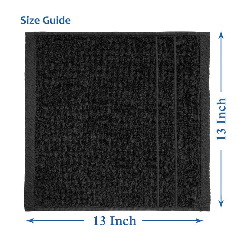Casa Platino Washcloths 6 Pack - 100% Ringspun Cotton Washcloths - 13"x13"- Soft Textured, Well Stitched, Lightweight Towel - Absorbent & Durable - Perfect for Daily use - Black Wash Cloths