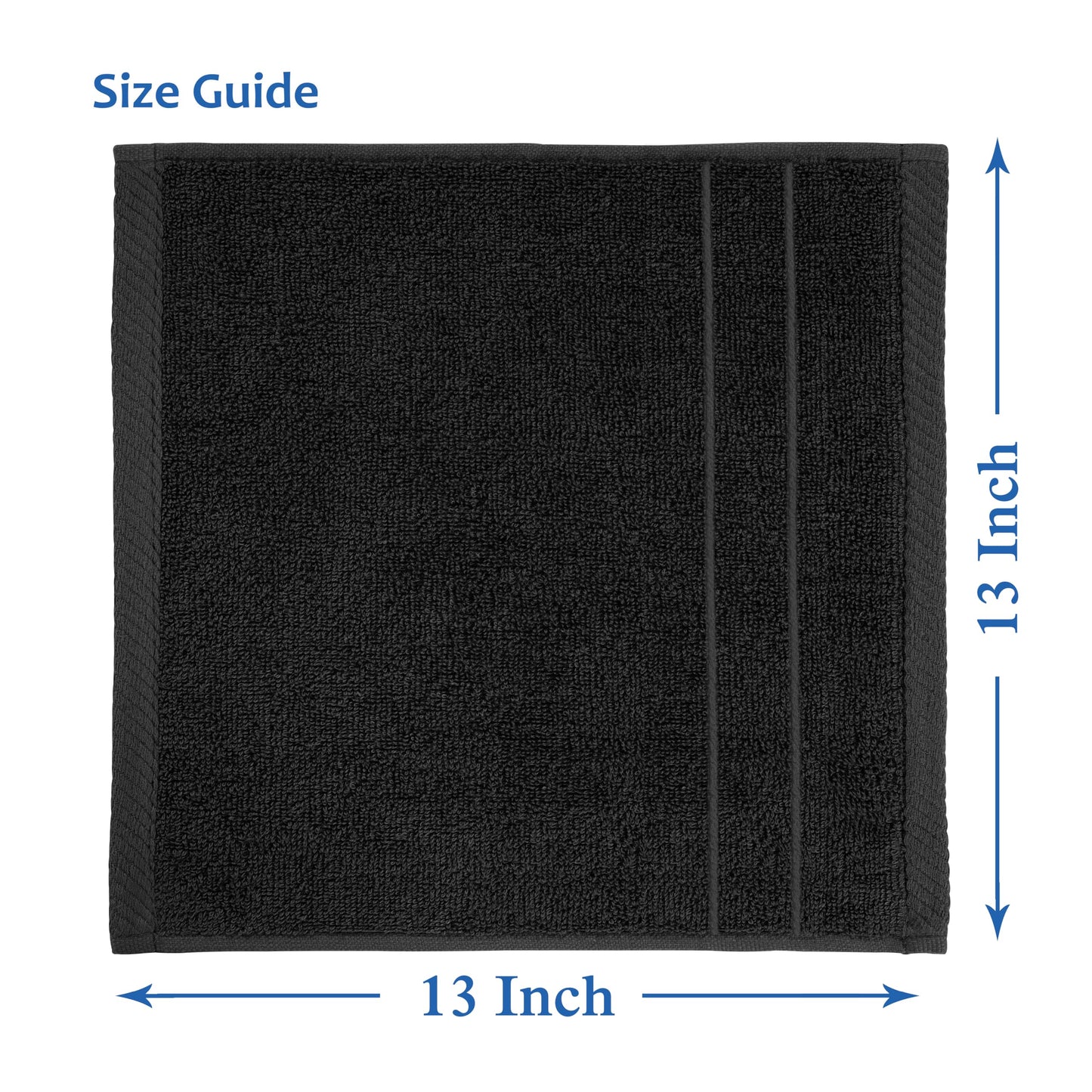 Casa Platino Washcloths 6 Pack - 100% Ringspun Cotton Washcloths - 13"x13"- Soft Textured, Well Stitched, Lightweight Towel - Absorbent & Durable - Perfect for Daily use - Black Wash Cloths