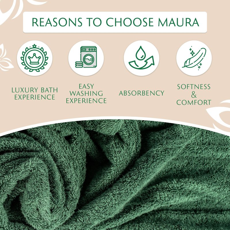 MAURA Hunter Green Hand Towels for Bathroom. Luxury Turkish Cotton Bath Hand Towels Set of 6. Ultra-Soft, Thick & Plush - Dark Green