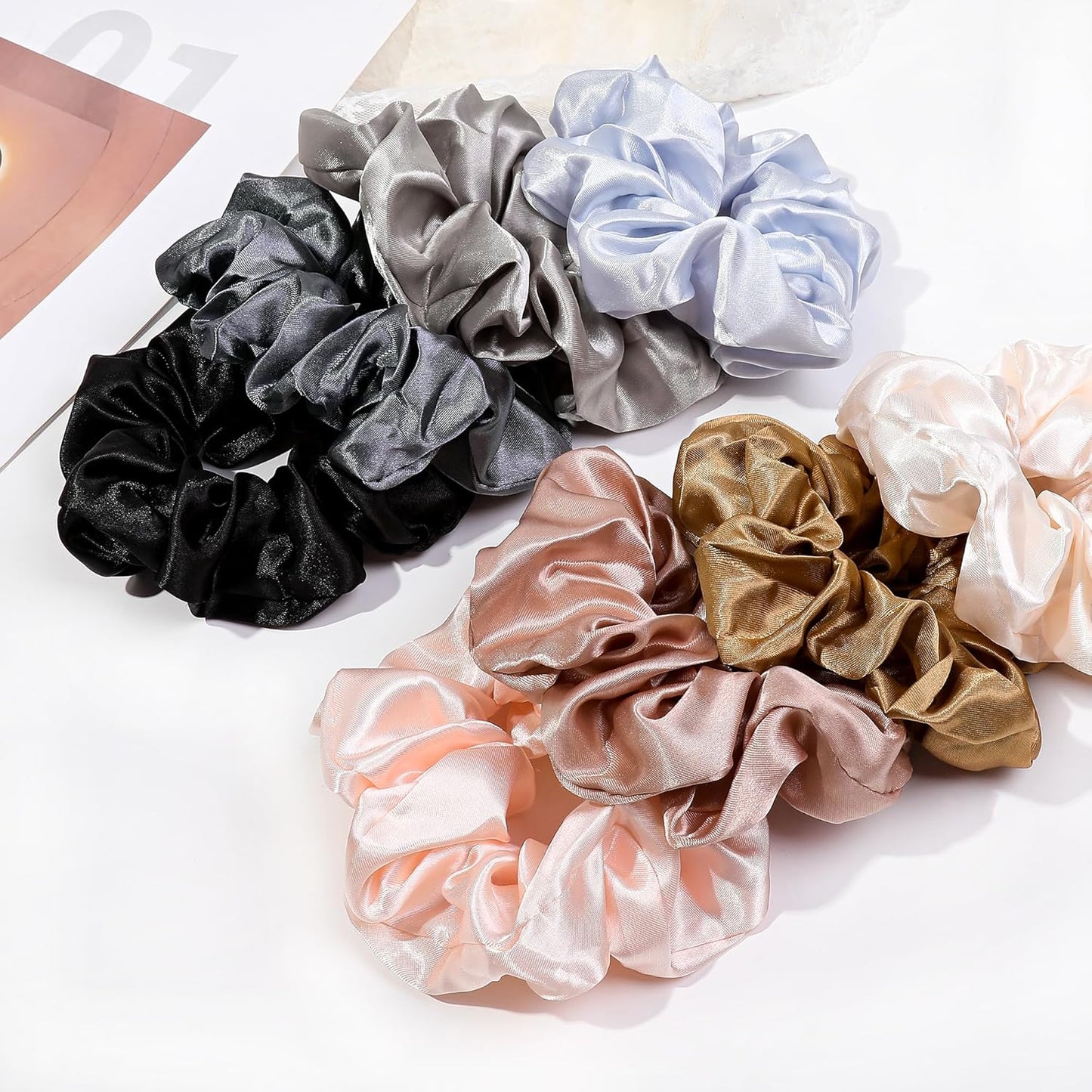 Skiennix Satin Hair Scrunchies - 16 No-Crease Ponytail Holders for Thick, Curly Hair | Cute & Durable