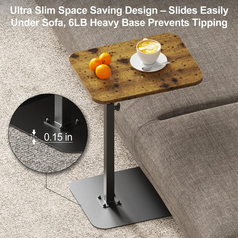HzTinT TV Tray Table, Adjustable Height & 360° Swivel Couch Table with Heavy-Duty Metal Base that Slides Under Sofa, C-Shaped Side Table for Living Room, Bedroom, Bathroom, Study, and Small Spaces