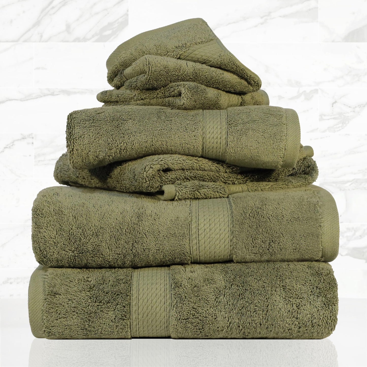 Superior Egyptian Cotton Pile 6 Piece Towel Set, Includes 2 Bath, 2 Hand, 2 Face Towels/ Washcloths, Ultra Soft Luxury Towels, Thick Plush Essentials, Guest Bath, Spa, Hotel Bathroom, Forest Green