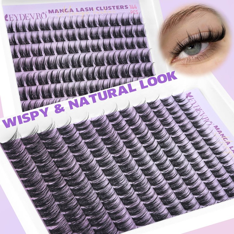 EYDEVRO Wispy Lash Clusters Natural Manga Eyelash Clusters 10-16mm Fairy Cluster Eyelash Extensions CD Curl Cluster Lashes Soft Thin Band Individual Lashes DIY Lash Extensions at Home