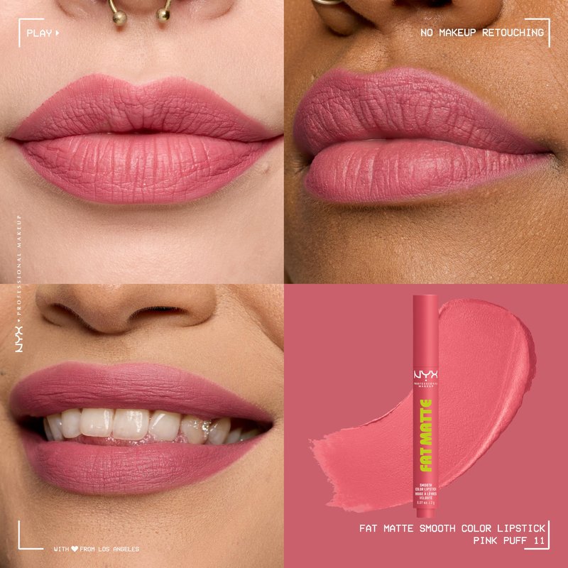NYX PROFESSIONAL MAKEUP Fat Matte Lipstick, Pigmented, Smoothing, & Non-Drying Lip Crayon, Long Lasting Lip Makeup, Vegan & Cruelty Free - Pink Puff (Cool Pink)