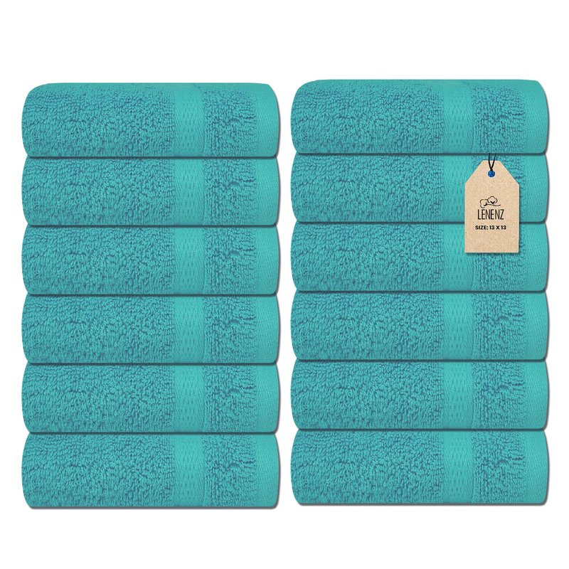 Lenenz Soft Wash Cloths - 12 Pack Plush and Absorbent Cotton Washcloths for Face, Body, and Baby - Multi-Purpose, Quick-Dry Wash Cloths Set 13x13'' (Light Green)