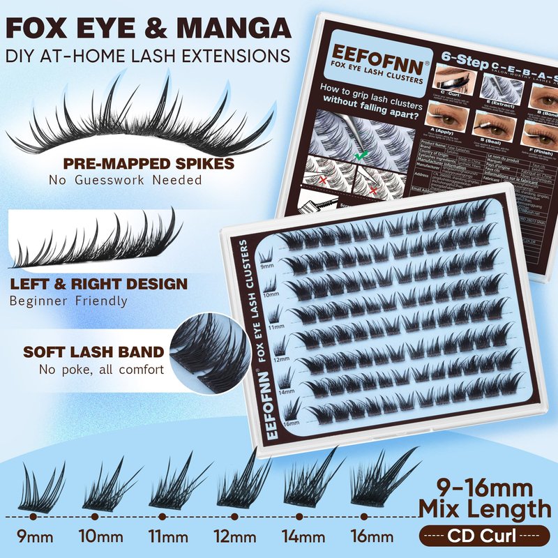 Fox Eye Lash Clusters Manga Eyelash Clusters Wispy Cluster Eyelash Extensions Spiky Cat Eye Lashes Vixen Lash Cluster Pre-Mapped Left Right Eyelash Extensions by Eefofnn