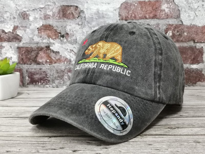 Hepandy California Republic Embroidered Bear Baseball Hat for Women Men Kids, Washed Black Snapback Embroidery Trucker Dad Hat Unisex