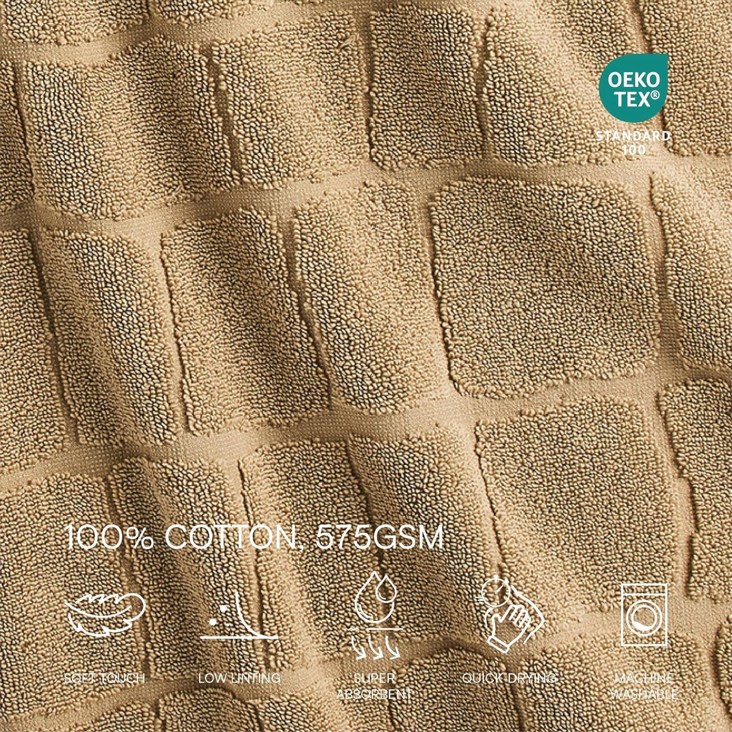 Lacoste Croc Scale 100% Cotton Towels – Highly Absorbent & Quick Drying, Premium Super Soft, Sand, 2 Bath Towels (30"x56"), 2 Hand Towels (16"x30"), 2 Washcloths (13"x13") 6PC Bath Towel Set