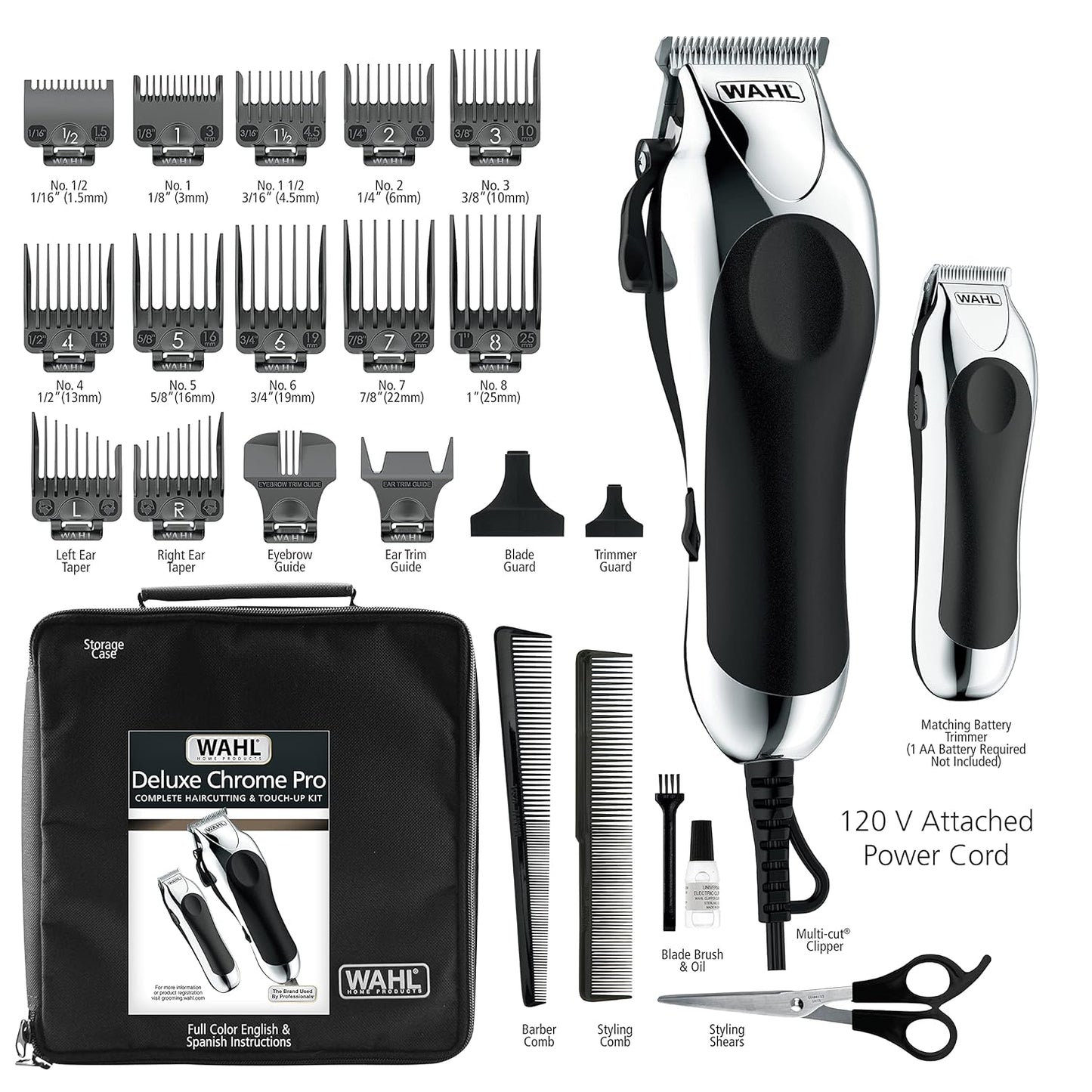 Wahl Clipper Deluxe Corded Chrome Pro Hair Cutting Kit | Includes Clipper, Trimmer & Shears