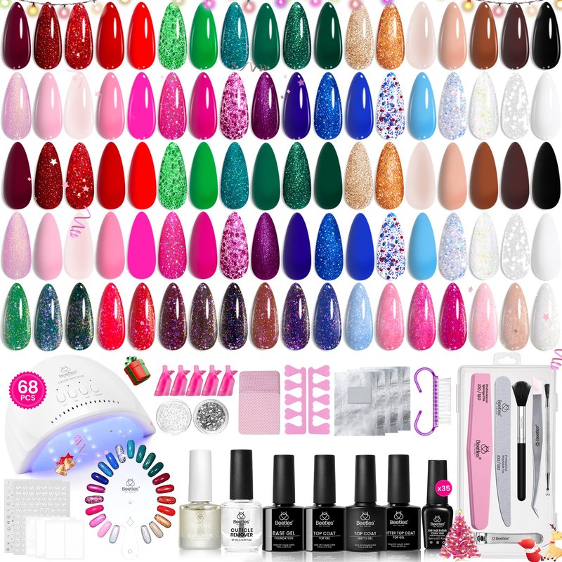 Beetles Deal Box Gel Nail Polish Kit with U V Light and Colors Gel Polish Nail Kit with Base&Top Coat Soak Off 2026 Christmas Limited Gifts