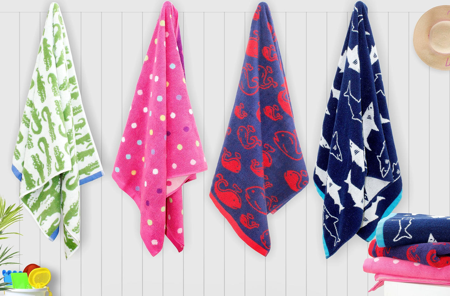 ORIGINAL KIDS 6 Piece Towel Set - Bath Time Sugar & Spice - 2 Towels, 2 Hand Towels, 2 Washcloths - 100% Cotton Jacquard Soft Absorbent Pool Beach Towel Gift - Pink Multicolor