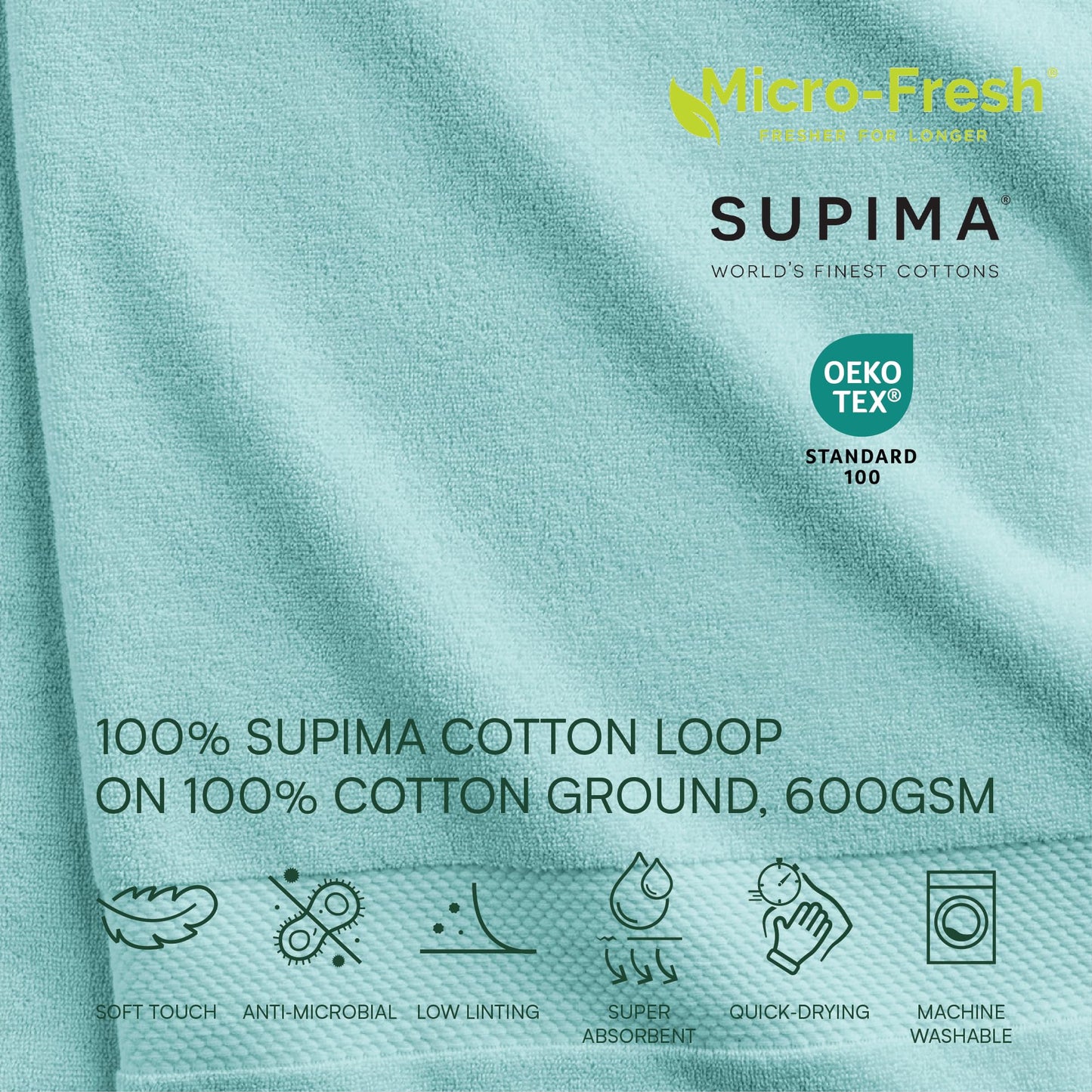 Lacoste Heritage 100% Supima Cotton Hand Towel, Mint, 16" x 30" – Highly Absorbent & Quick Drying, Premium Super Soft Bath Towel, Bathroom Essential, Gift for All Occasions, Machine Washable