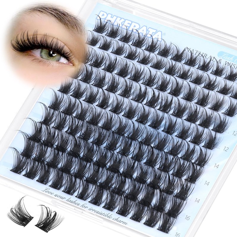 PHKERATA Wispy Eyelash Clusters Natural Lash Clusters 120 pcs Cluster Eyelash Extensions Wispy D Curvature Individual Lashes Reusable DIY Lash Extension Thin Lash Band
