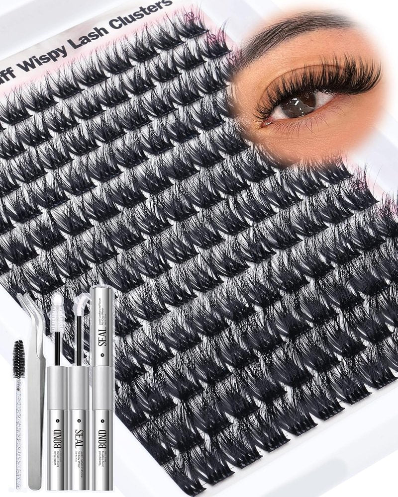 D Curl Fluffy Lash Clusters Kit | 144 PCS Thick Wispy Eyelashes, 10-18mm Natural Look, Waterproof DIY Extensions