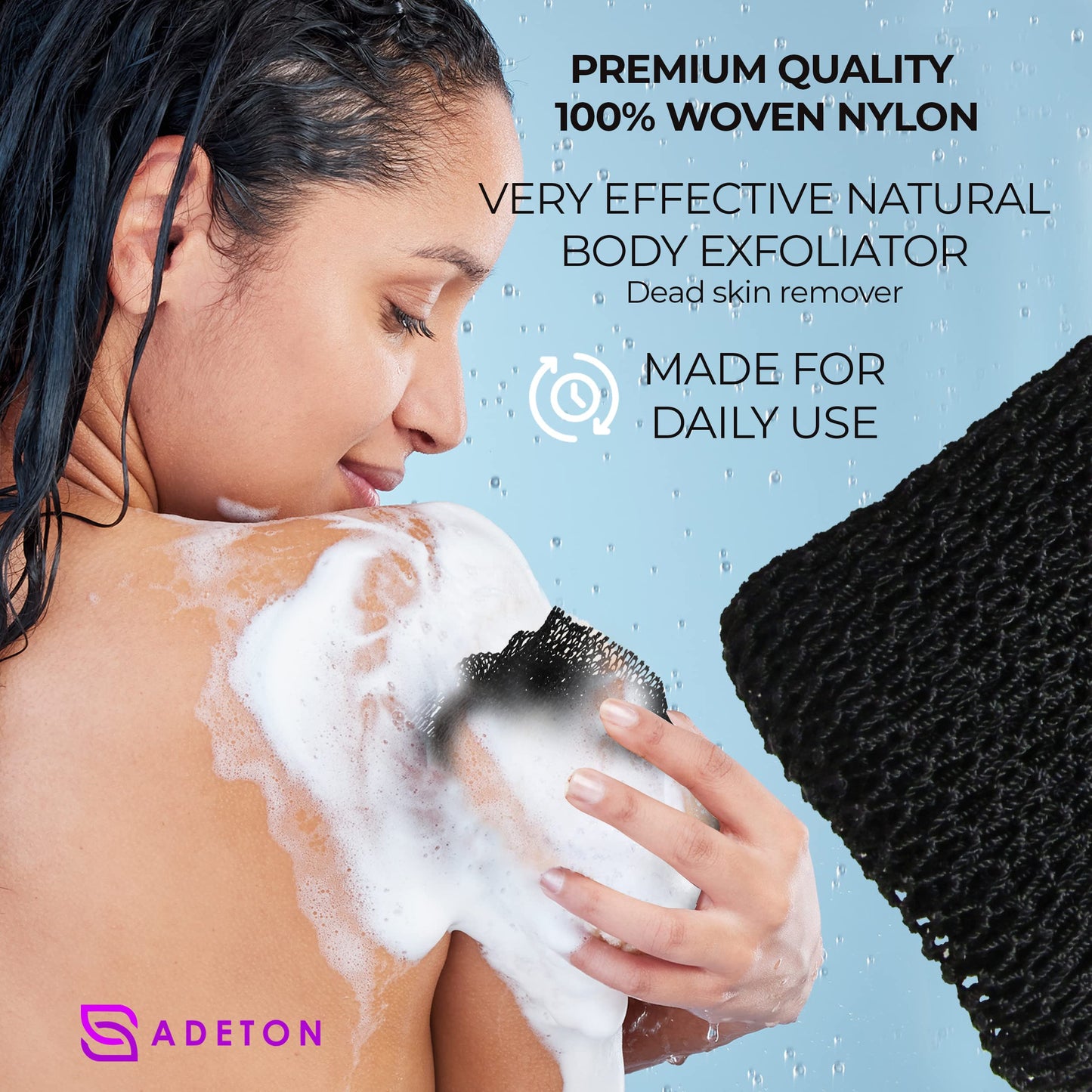 African Net Sponge Authentic with Knots, Exfoliating Bath Cloth, Real African Wash Net, Black Owned Sapo Afro Body Scrubber, Shower Essential Body Exfoliator, Large Deluxe Version (Black Large)