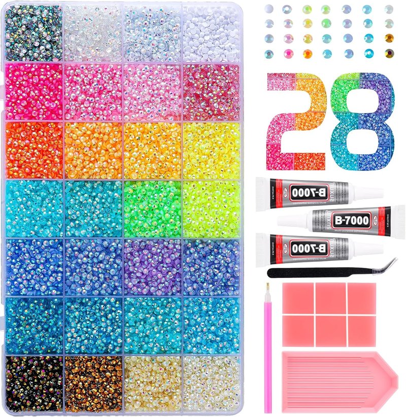 35000Pcs Resin Bedazzler Kit with Rhinestones and Tools 3mm Flat Back Rhinestones for Bedazzling Kit 28 Colors DIY Multicolor Bedazzling Gems for Crafting Clothes Cup Shoes Nail Makeup